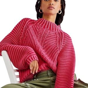 🌷Free People Sweetheart Pink Ballon Sleeve Mock Neck Turtleneck Sweater